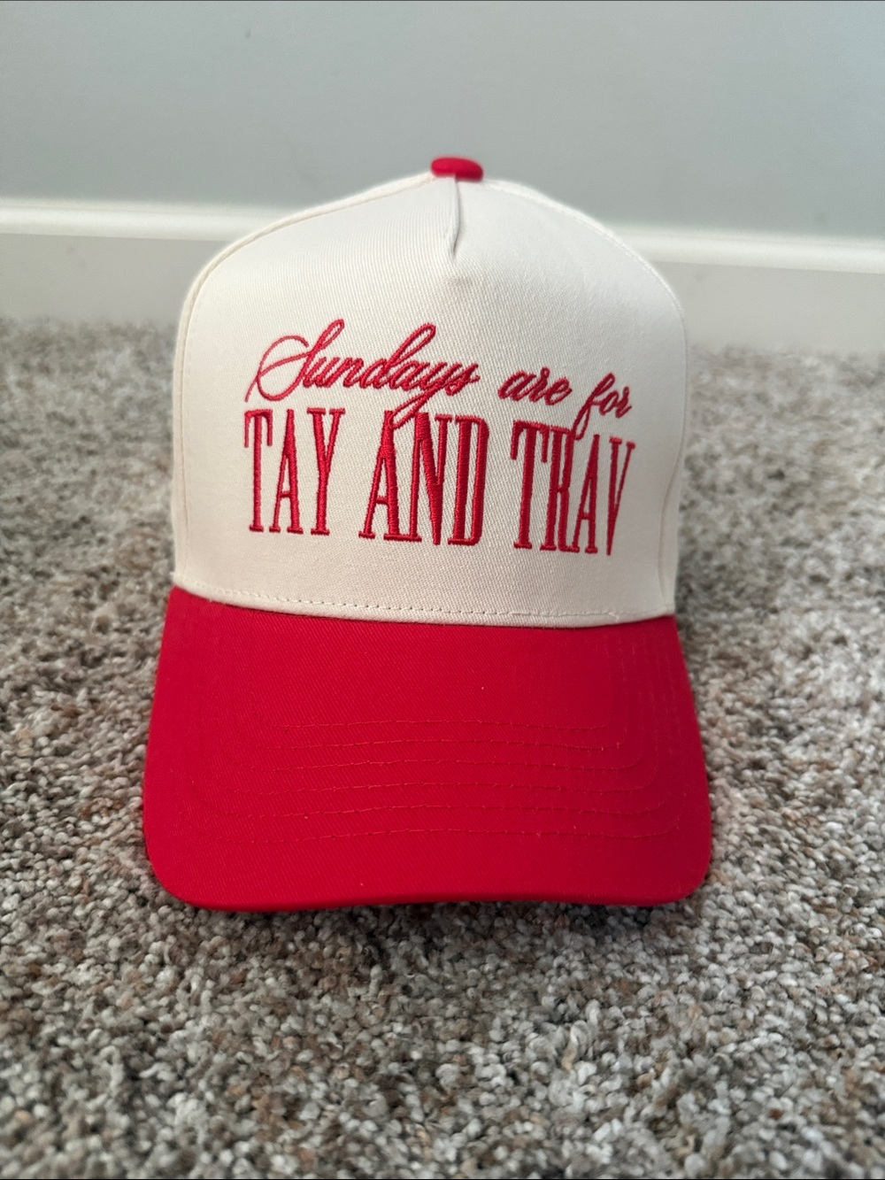 Cream and Red 'Sundays are for TAY AND TRAV Baseball Cap